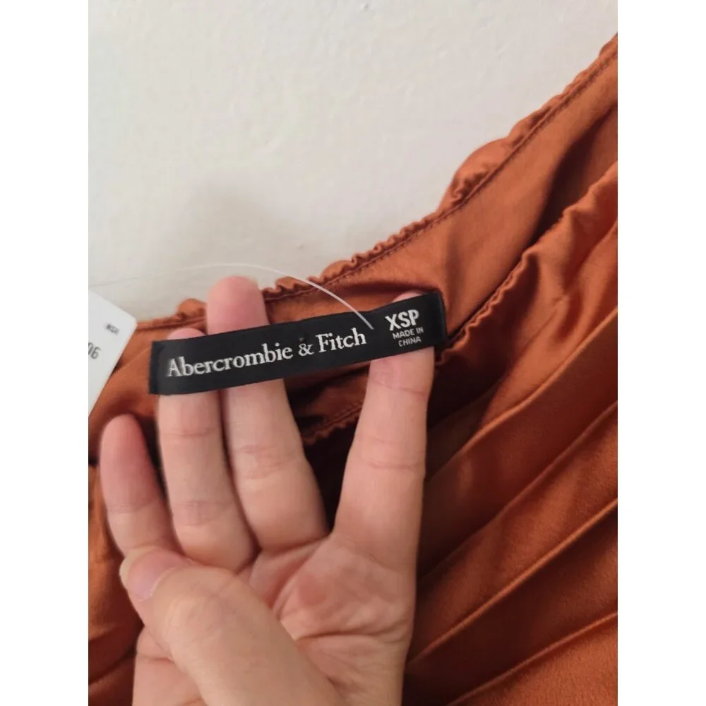 Abercrombie Fitch Giselle Pleated One Shoulder Maxi Copper Terracotta Dress XSP